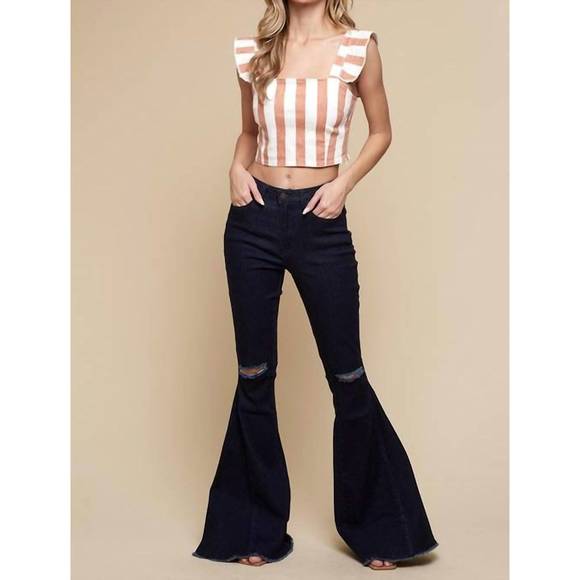 NEW SAINTS & HEARTS striped ruffle shoulder tank with back zipper in cream - Picture 5 of 5